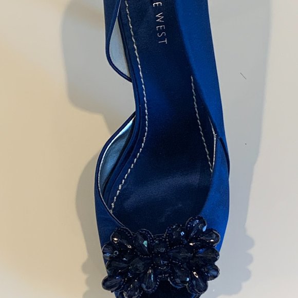 NWT Nine West Gorgeous Blue Peep Toe Platform Pumps in original box, size 10 M - Picture 5 of 15